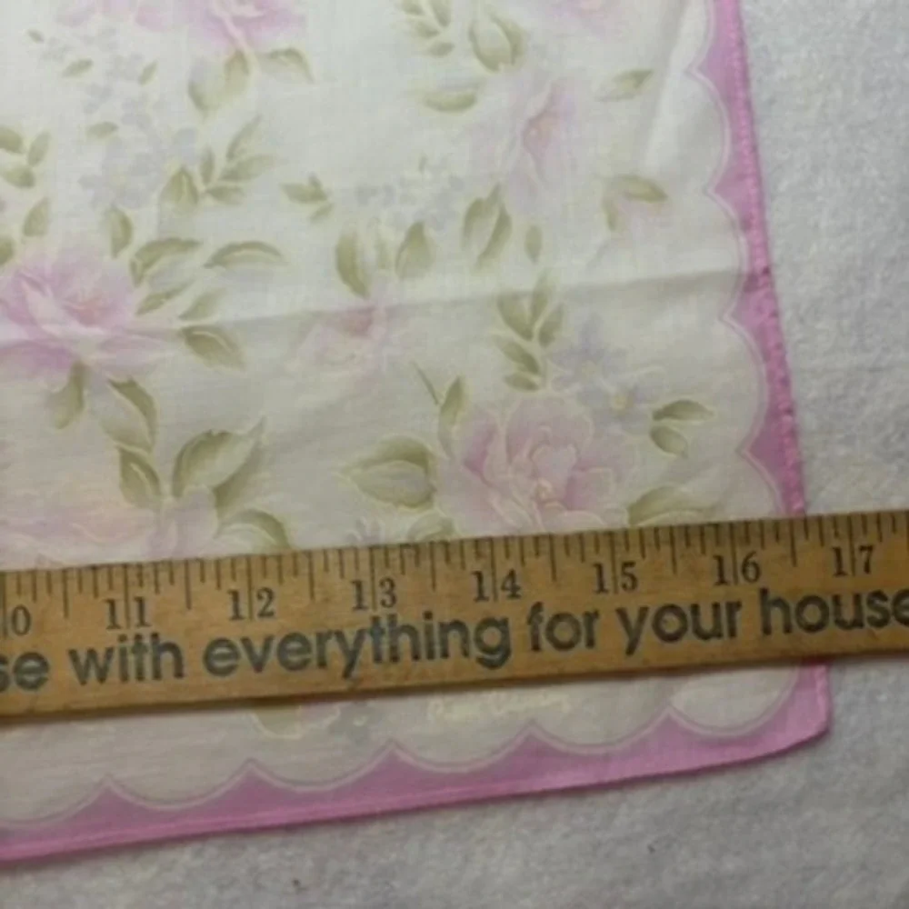 VTG PIERRE CARDIN Scarf Handkerchief Floral Cotton Pink 18x18